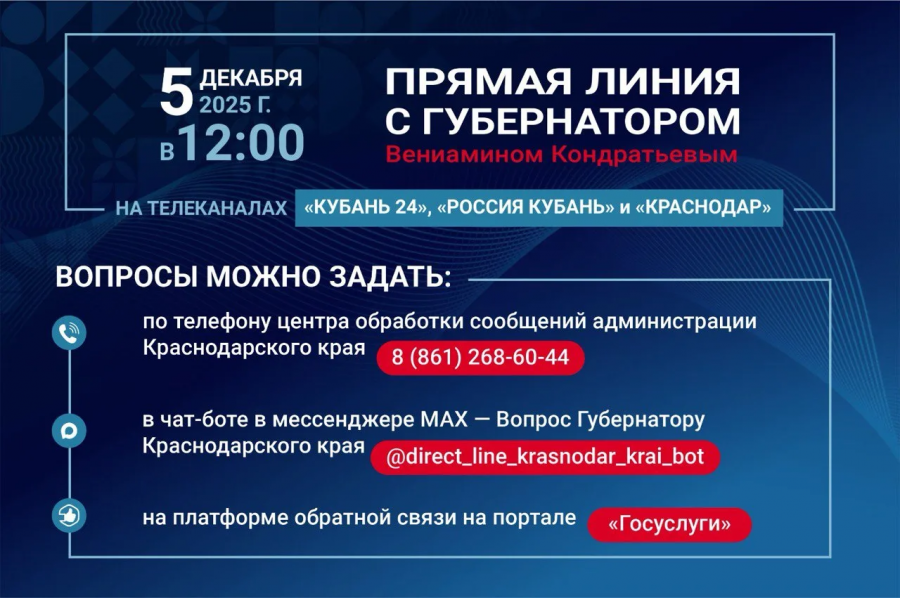 За два дня свыше 3 тысяч обращений поступило на прямую линию губернатора Кубани